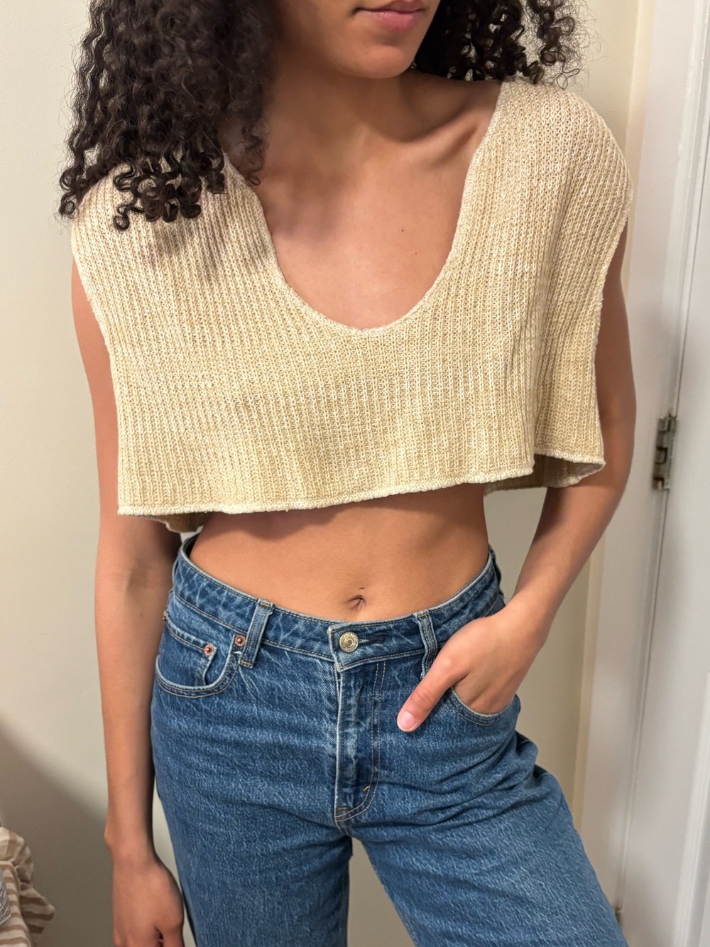 BDG Beige Ribbed Cropped Knit Tank